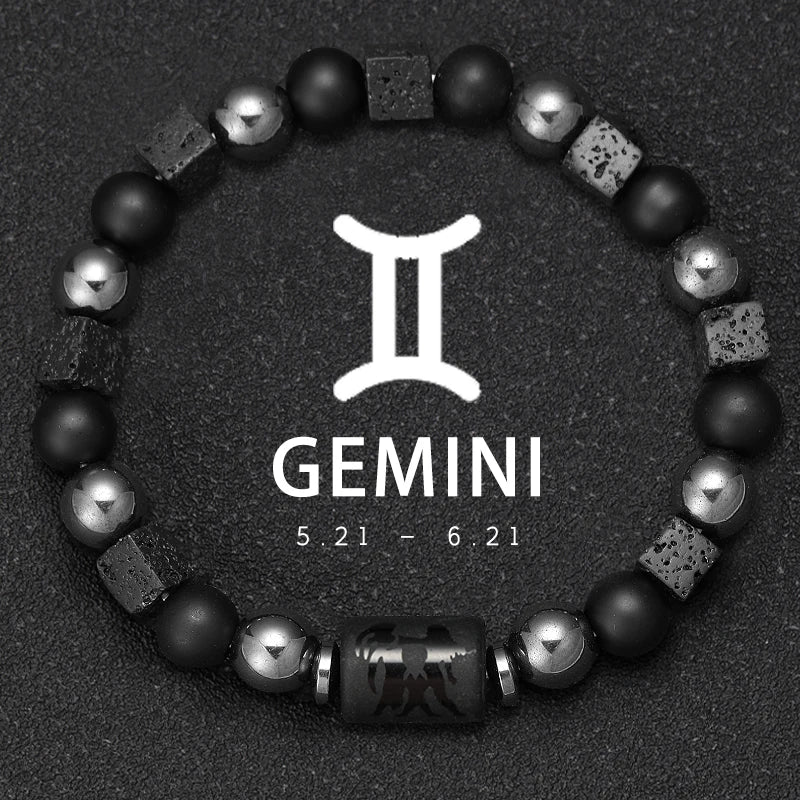 12 Constellation Zodiac Bracele Signs Beads Couples Bracelet Square Volcanic Stone Elastic Charm Bracelet for Women Men Gift