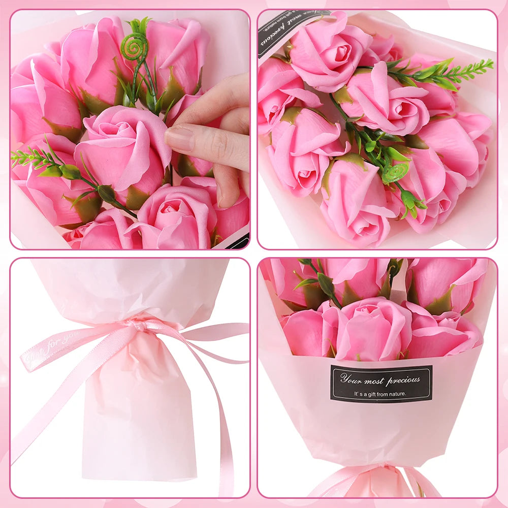 Rose Artificial Flowers Bouquet Valentine's Day Gift Decoration for  Girlfriend Gift Mother's Day Decor Fake Flower DIY Ornament