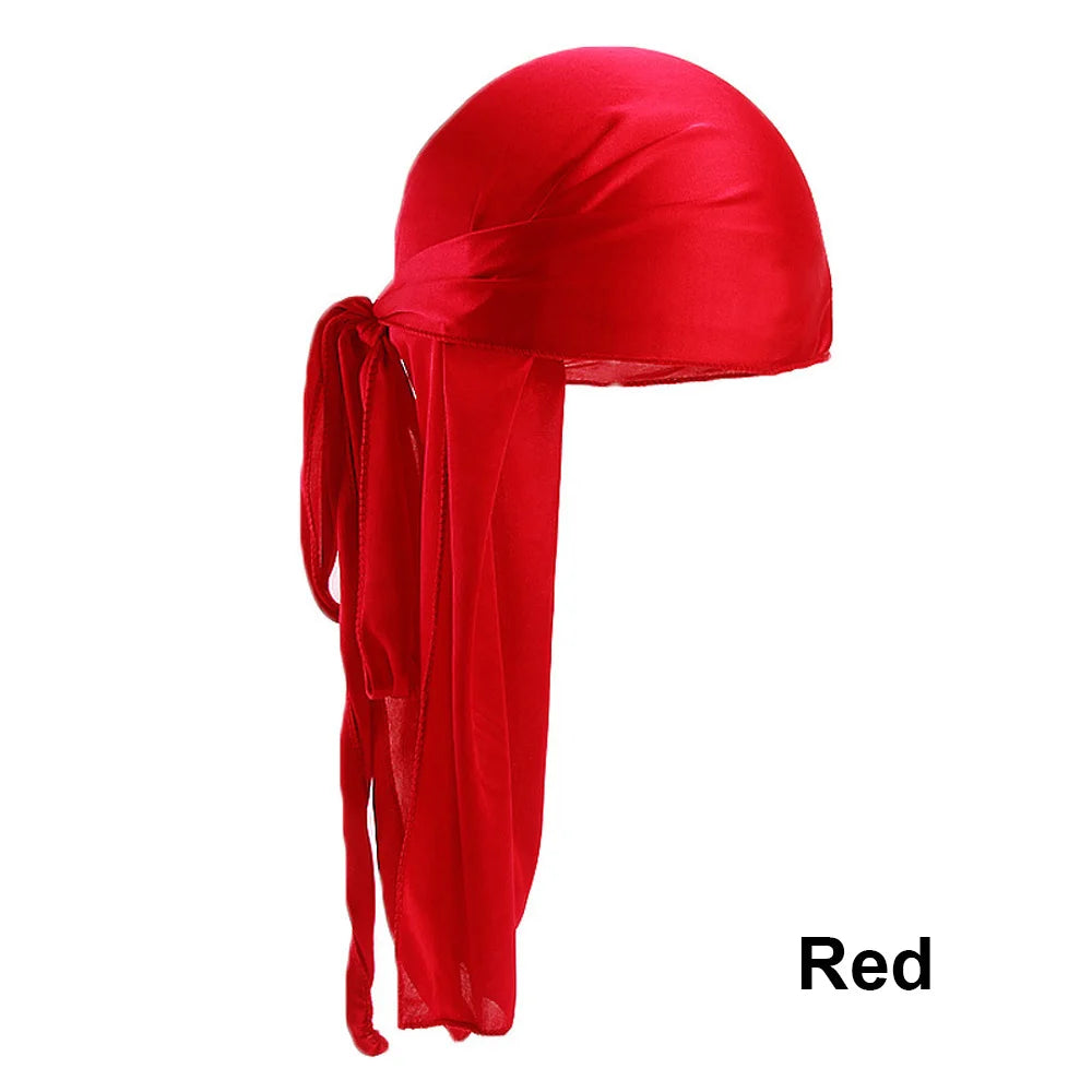 Unisex Adult Satin Long Tail Doo Rag Durag Bandanas Cap Pirate Hat Turban Men Hip Hop Headband Biker Headwrap Women Headwear