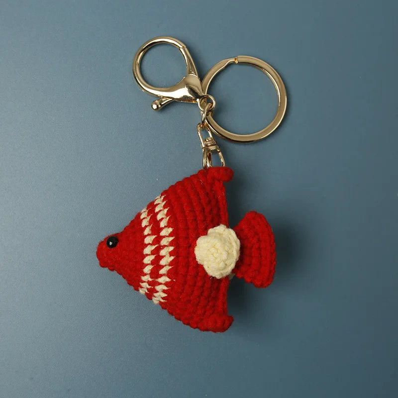 Ocean Series Animal Doll Crochet Keychain Handmaking Knitted Tropical Fish Keyrings Crochet Shark Doll Keychain Custom Accessory