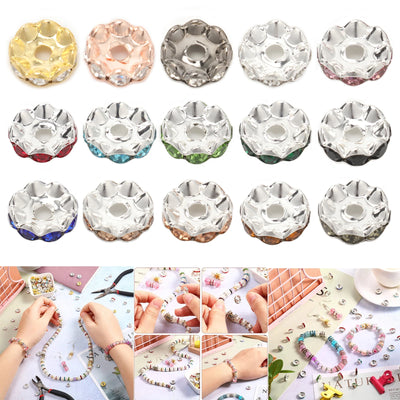 30pcs/lot 12mm Wave Side Rhinestone Spacer Beads Colorful Crystal Metal Rondelle for Jewelry Making Diy Crafts Accessories