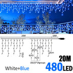6.5200LED/20M480LED Icicle String Lights Christmas 40Drops 8 Modes, Plug in Curtain Waterproof for Holiday Wedding Party Garden