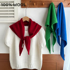 100% Wool Winter Scarf For Women Warm Triangle Knit Scarves Hijab Solid Lady Shawl Wrap Female Pashmina Bandana Head Scarfs New