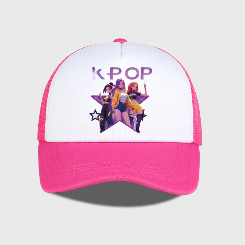 K-POP Girl Group Printed Mesh Cap, Breathable Summer Baseball Cap, Adjustable Unisex Sun Hat, Perfect for K-Pop Fans