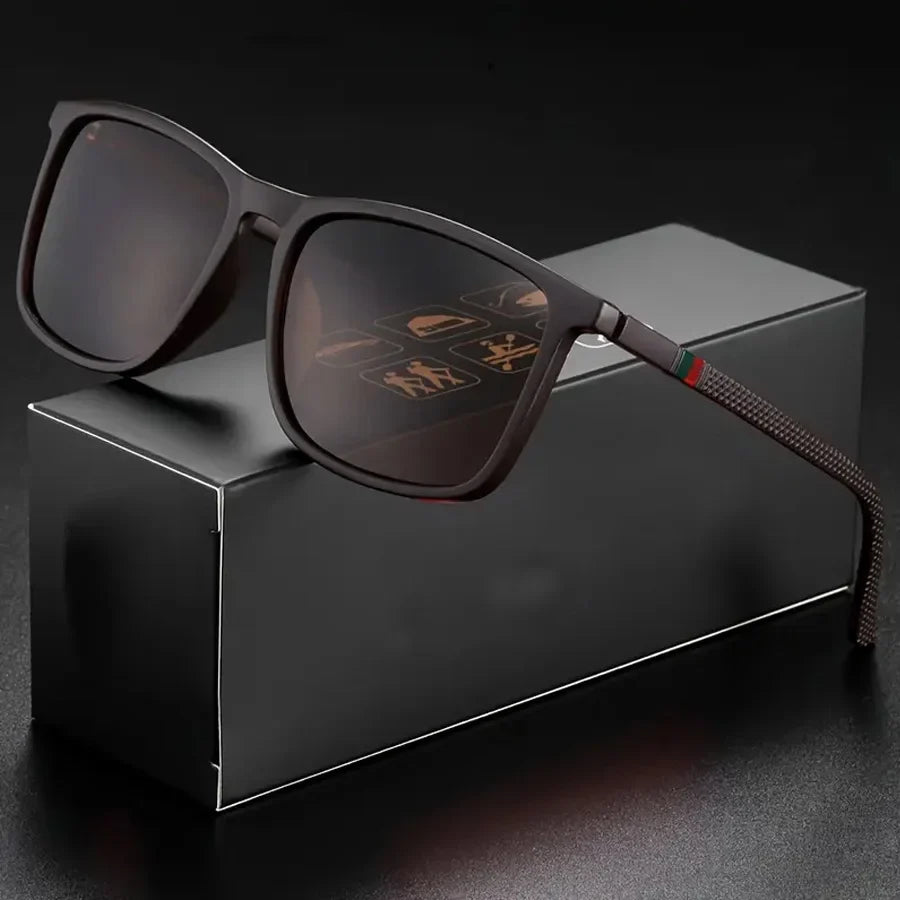 Classic Square Men’s Sunglasses Lightweight Black Frame for Travel & Daily Wear