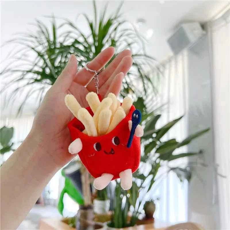 Burger & Fries Plush Keychain Set Cute Bag Charm Collection