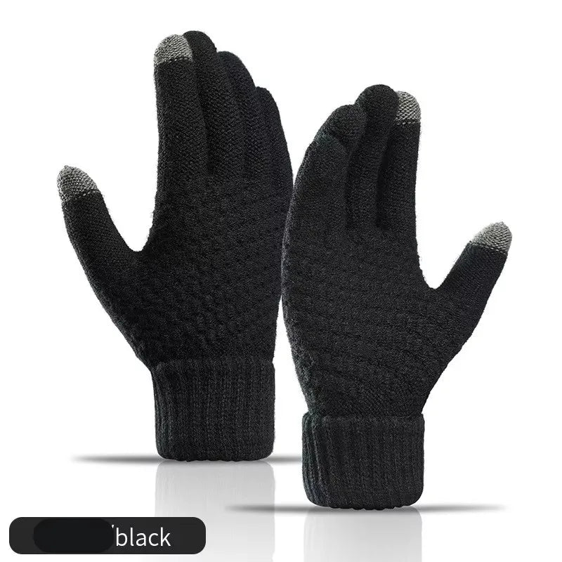 Women Men Winter Touch Screen Gloves Stretch Knit Wool Full‑Finger Gloves Warm Soft Crochet Thermal Gloves For Outdoor Wear