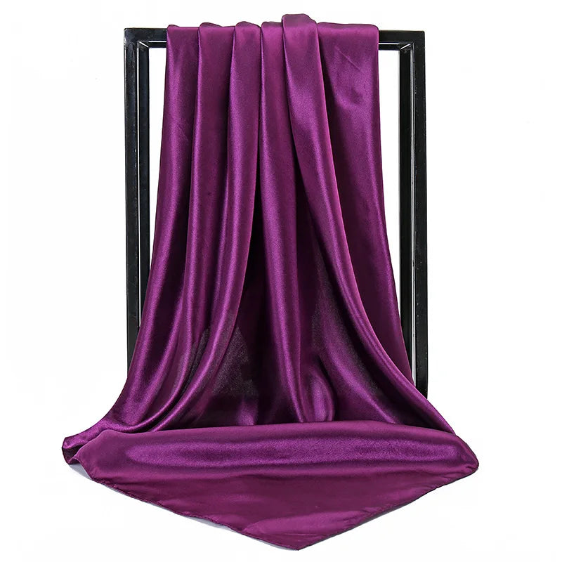 Luxury Brand Silk Scarf Women Satin Solid color Hijab Scarves Muslim Pareo Bandana Female Shawl Wrap Headband Foulard 90*90cm