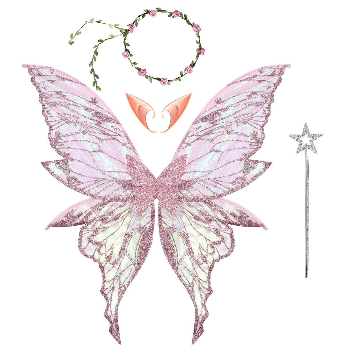 Butterfly Fairy Elf Costume Wing Princess Angel Wing Ears Star Fairy Stick Garland Set Halloween Cosplay Party Photography Props
