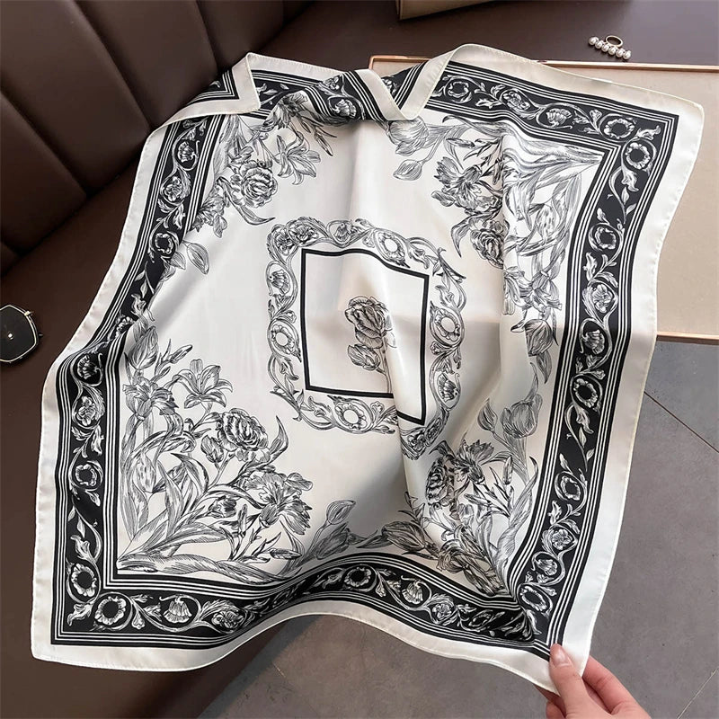 2025 Silk Shawl Print Headscarf Cat Hair Wrap Neckerchief Female Satin Square Scarf For Women Headband Foulard Hijab Bandana