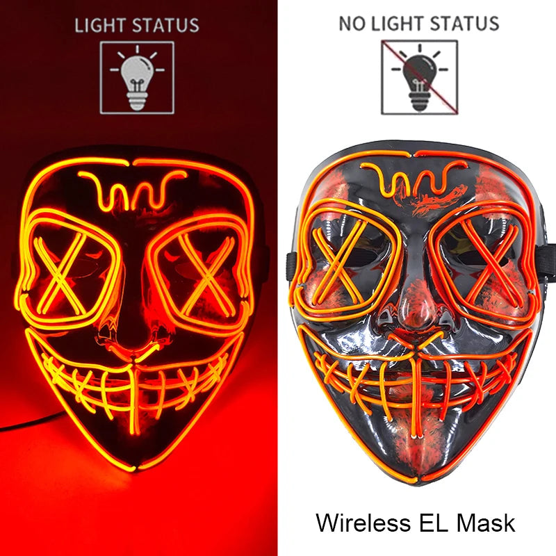 Wireless Neon LED Purge Mask – Glowing Halloween Cosplay Mask