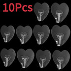 Heart Shape Transparent Hooks Non Punching Plastic Love Hangers Holder Self Adhesive Key Towel Multi-Purpose Hooks Storage Rack