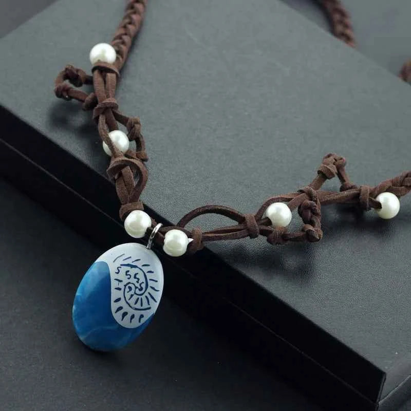 Movie Original vaiana Moana princess Luminous Handmade Braided Leather Rope Pendant cosplay model action figure toy