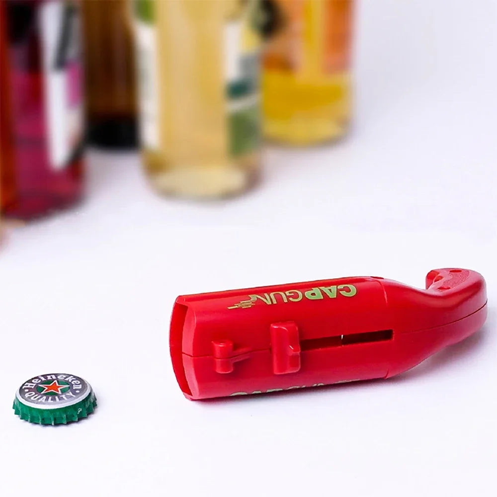 Portable Cap Gun Bottle Opener – Creative Flying Cap Launcher Bar Tool