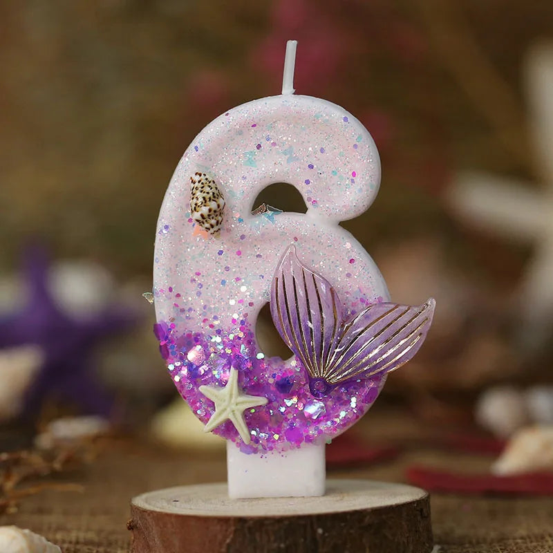 Mermaid Tail Birthday Candles with Starfish, Number Candles, Creative Cake Decorations for Birthday Party, DIY Party Decoration