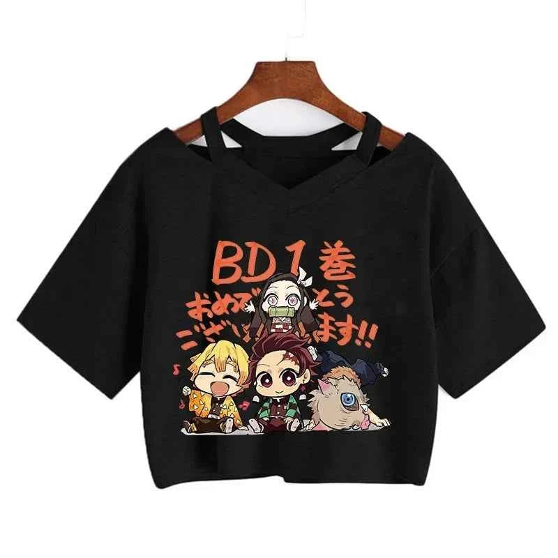 Demon Slayer T Shirt Nezuko Tshirt Women Kimetsu No Yaiba Crop Top Tees Japanese Anime Tanjirou Kamado Tops Manga T-shirt Female