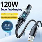 120W USB to Type C Cable Phone Super Fast Charging Cable 100W Type-C To Type-C Data Cord With LED Display For Huawei Oppo Vivo ﻿