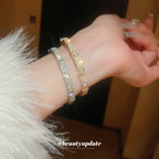 Luxury Shiny Cubic Zirconia Embellished Gold Silver Plated Fashion Bangle Bracelets for Women Party Wedding Daily Wear Jewelry