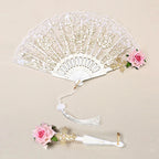 1pc/2pcs Vintage Spanish Flamenco Rose Lace Handheld Fan Elegant Black Folding Fan for Parties And Weddings
