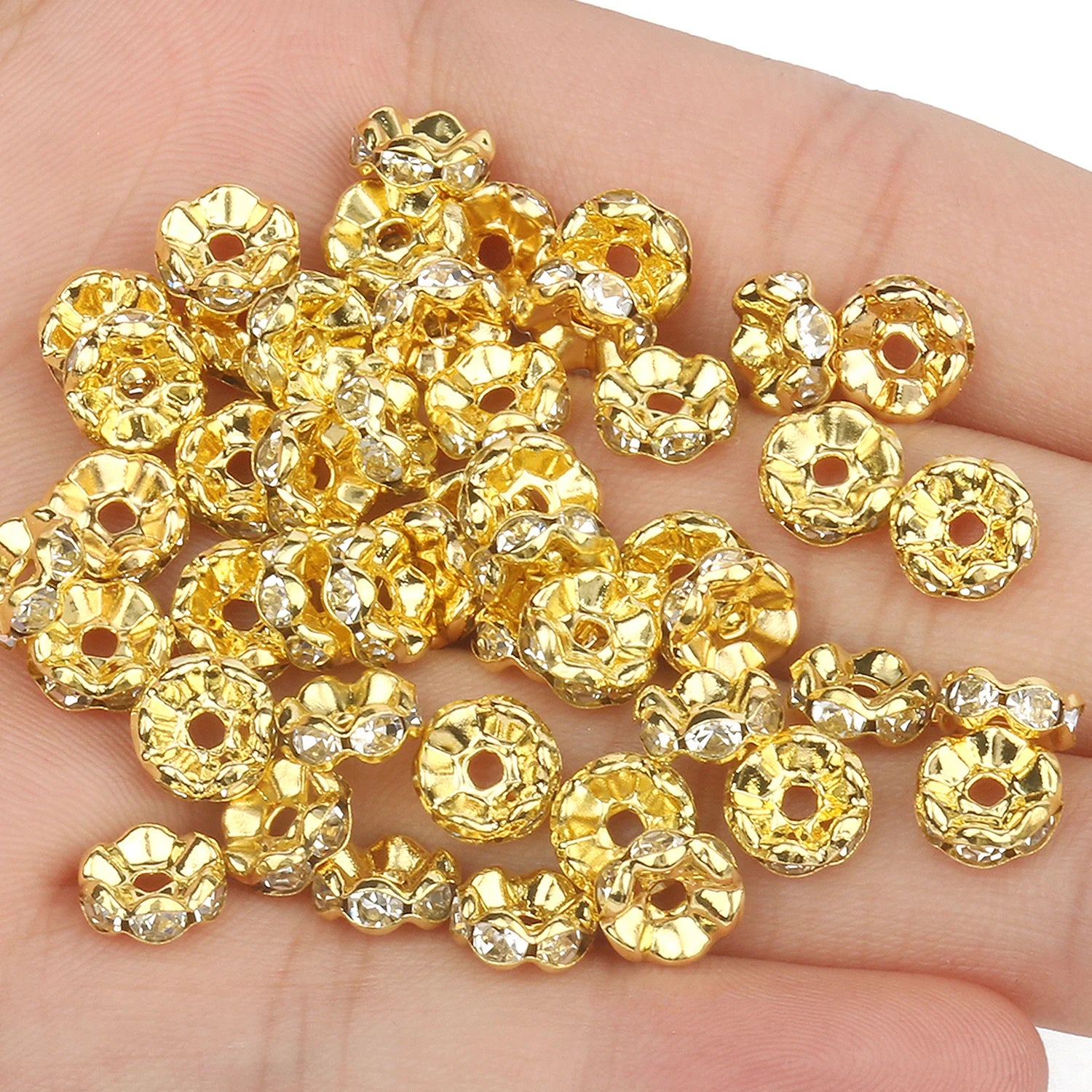 50pcs Rhinestone Spacer Beads Multi-color Crystal Metal Spacers Rondelle Beads for Jewelry Making DIY Bracelets Accessories