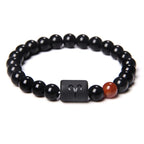 12 Constellation Zodiac Signs Beads Couples Bracelet Natural Black Onyx Stone Elastic Charm Bracelet for Women Men Birthday Gift
