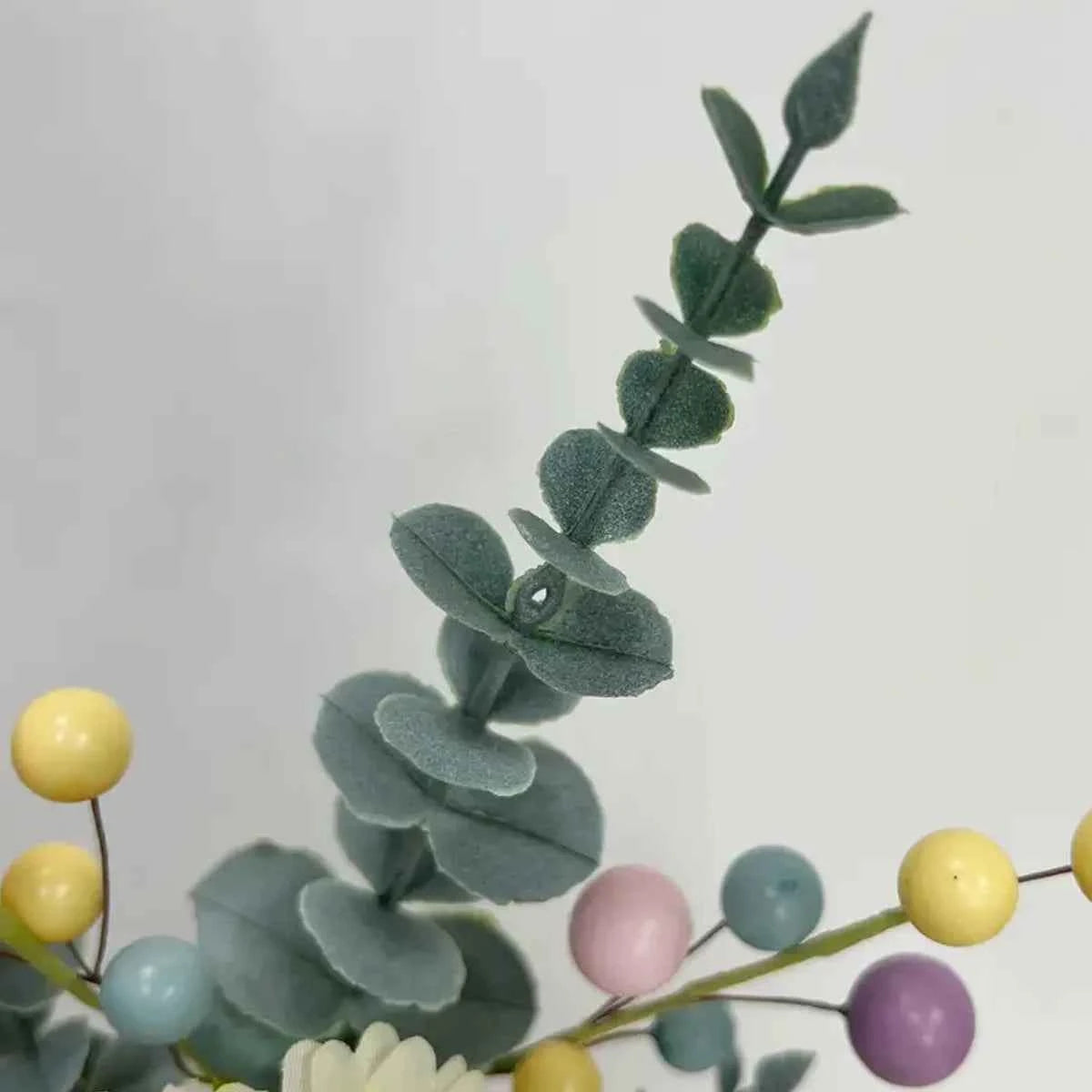 Pastel Easter Artificial Flower Bouquet - Plastic Faux Floral Arrangement with Eggs and Berries - for Home Decor