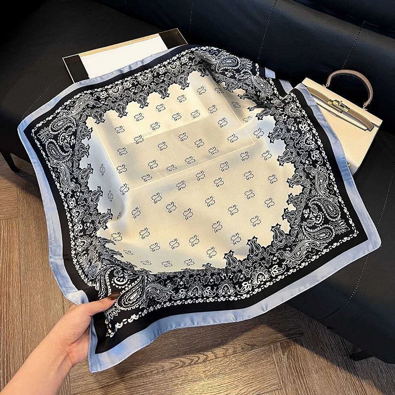 Elegant Nordic Style All Seasons Scarf Faux Silk Large Square Shawl Simple Chic Decorative Wrap For Teens