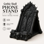 3D Printed Gothic Tracery Window Phone Stand, Dark Skull Ornament for Halloween, Desktop Holder for Phone & Tablet