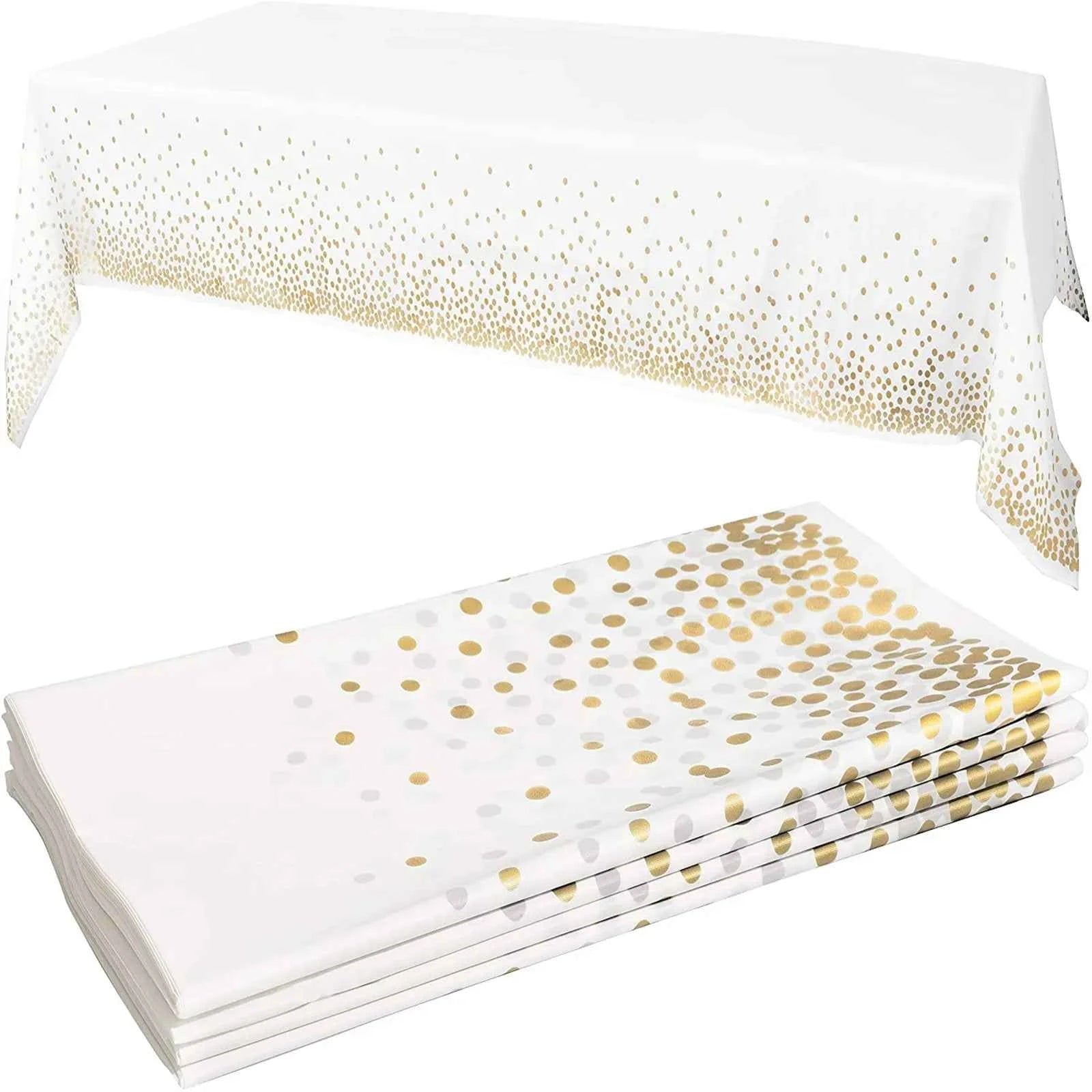 Plastic Disposable Tablecloth Rectangle Party Table Cover Gold Dot Waterproof Table Cloth for Wedding Birthday Party Decor