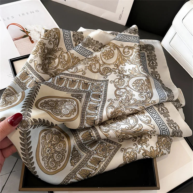 2025 Silk Shawl Print Headscarf Cat Hair Wrap Neckerchief Female Satin Square Scarf For Women Headband Foulard Hijab Bandana