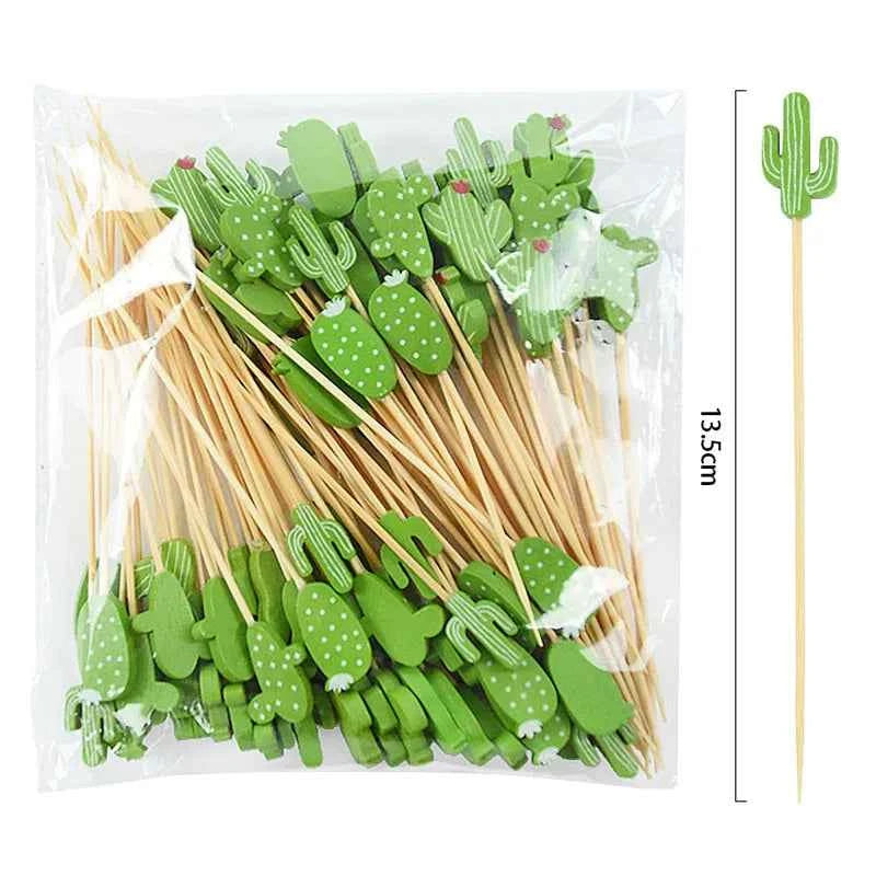 100Pcs Disposable Bamboo Skewer Hawaiian Flamingo Pearl Cocktail Picks Buffet Food Fruit Forks For Wedding Birthday Party Decor