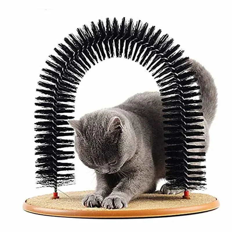 Cat Toy Arch Self Groome Pamper Feline with A Massage Grooming Rubbing Brush with Scratching Pad Toy for Cats Interactive Toys - WTN Essentials 