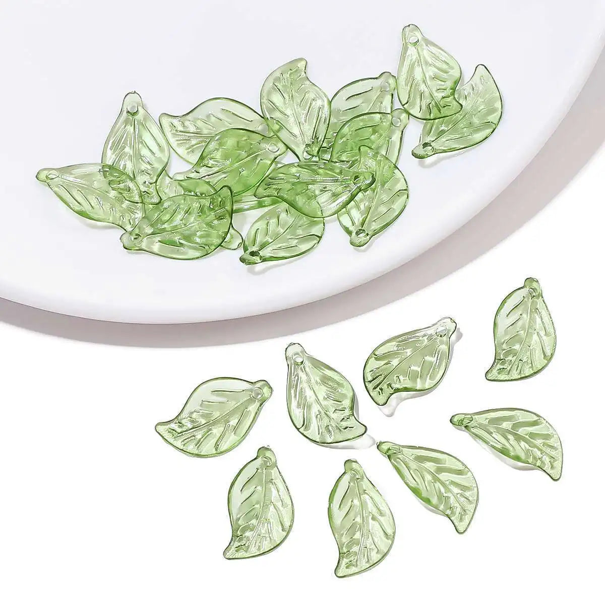 50/100Pcs Acrylic Green Leaf Spacer Charms Beads For DIY Pendant Keychain Necklace Bracelet Jewelry Making Crafts Accessories
