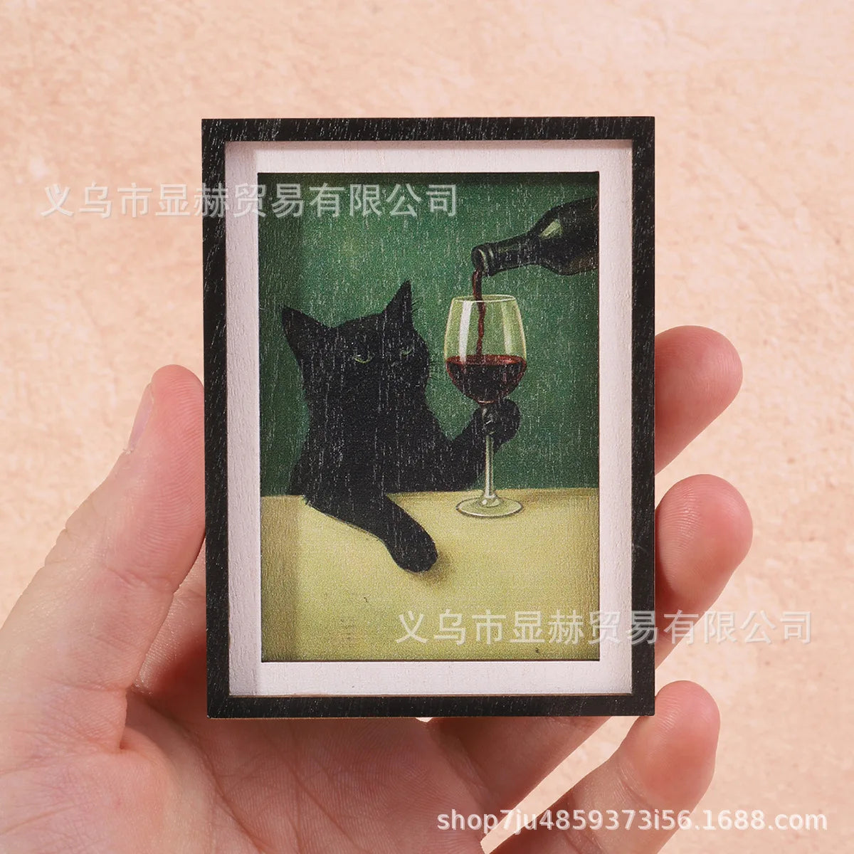 Black Cat Wine Fridge Magnet, Cute Mini Framed Art Refrigerator Magnet, Summer Home Decor Magnet for Kitchen, Fridge, Whiteboard