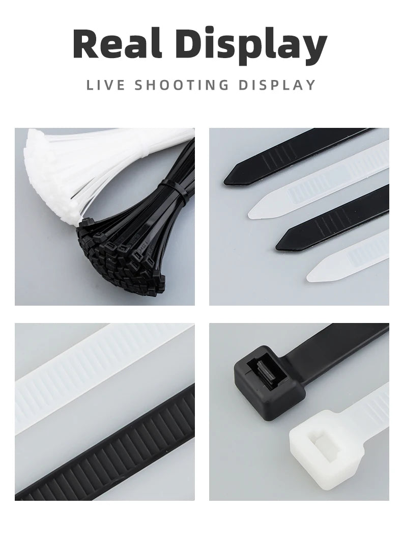 100Pcs 8 Series Width 7.5MM 200/250/300/350 Nylon Ties Cable Plastic  Wire Fixed Strap White/Black Self-Locking StrongTensile