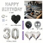 1050/21/200pcs Black & Silver Party Balloons Decorations, Silver Happy Birthday Banner, Chrome Silver Latex Balloons