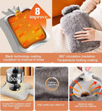 2025Hot Water Bottle with Cover, 2L Hot Water Bag for Bed Warm Neck Shoulder Pain Hand Feet Warmer Menstrual Cramps Hot Compress