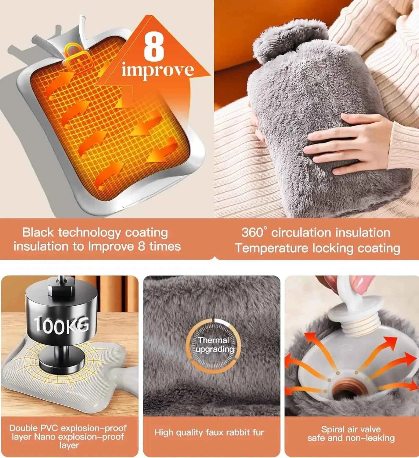 2025Hot Water Bottle with Cover, 2L Hot Water Bag for Bed Warm Neck Shoulder Pain Hand Feet Warmer Menstrual Cramps Hot Compress
