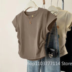 Women Summer Short Sleeved Top for Fashion Versatile Base Shirt Slim Fit Round Neck T-shirt Casual and Sexy Breathable and Cool