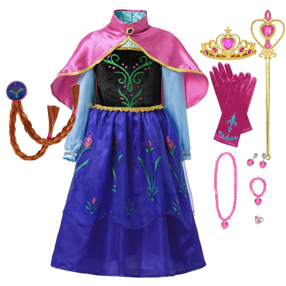 Girls Elsa Anna Princess Costume Dress – Summer Fancy Queen Outfit