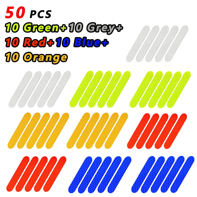50/10PCS Helmet Safety Warning Reflective Stickers Strip Waterproof High Visibility Reflector Tape For Night Riding Walking Car