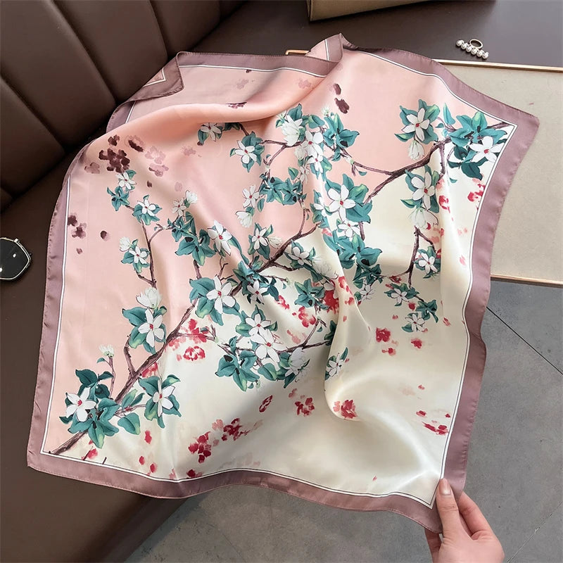 2025 Silk Shawl Print Headscarf Cat Hair Wrap Neckerchief Female Satin Square Scarf For Women Headband Foulard Hijab Bandana