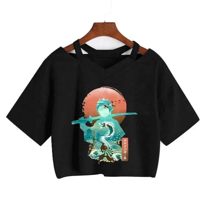 Demon Slayer T Shirt Nezuko Tshirt Women Kimetsu No Yaiba Crop Top Tees Japanese Anime Tanjirou Kamado Tops Manga T-shirt Female