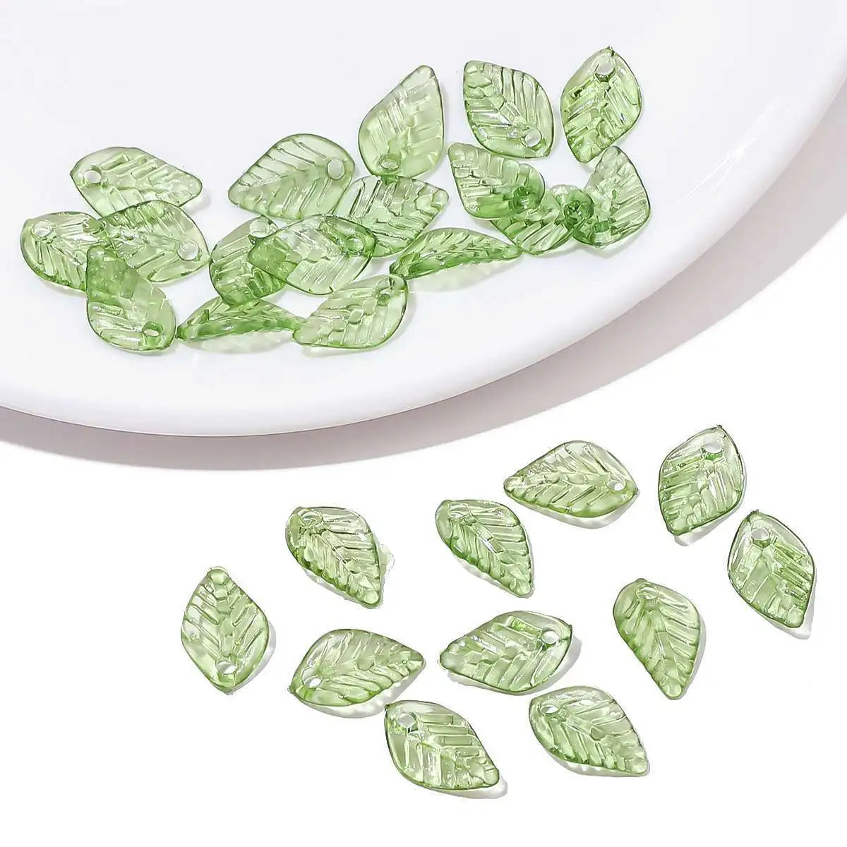 50/100Pcs Acrylic Green Leaf Spacer Charms Beads For DIY Pendant Keychain Necklace Bracelet Jewelry Making Crafts Accessories
