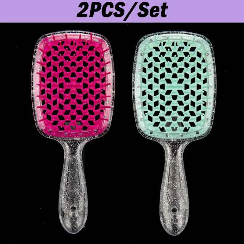 2pcs Professional Comb Detangling Hair Brush Scalp Massage Anti-static Comb Hollow Out Hairbrush for Wet Dry Barber Hair Styling