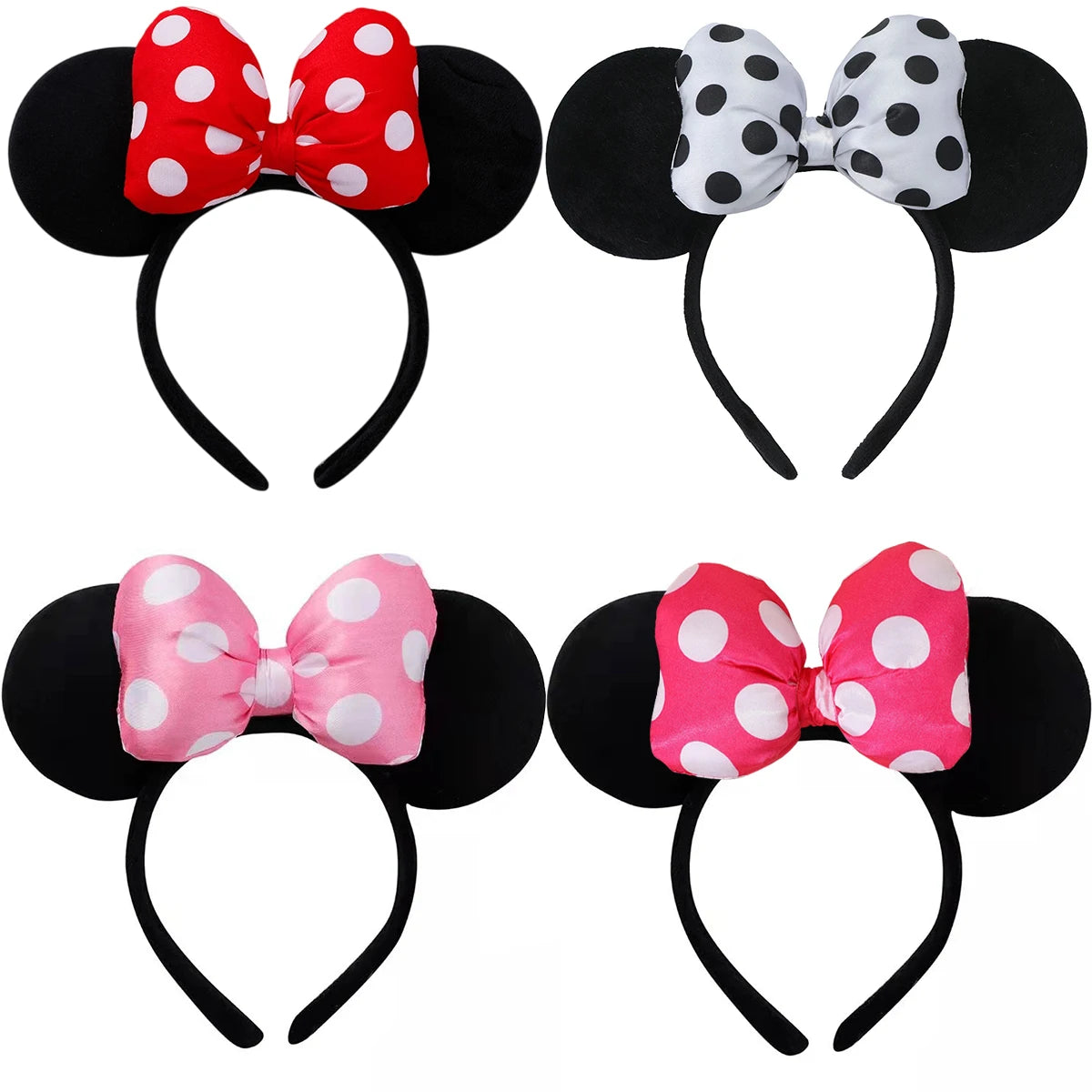 1Pc Mouse Ears Headband Polka Dot Satin Bow Mini Ears Hairband for Halloween Birthday Party Cosplay Costume Hair Accessories