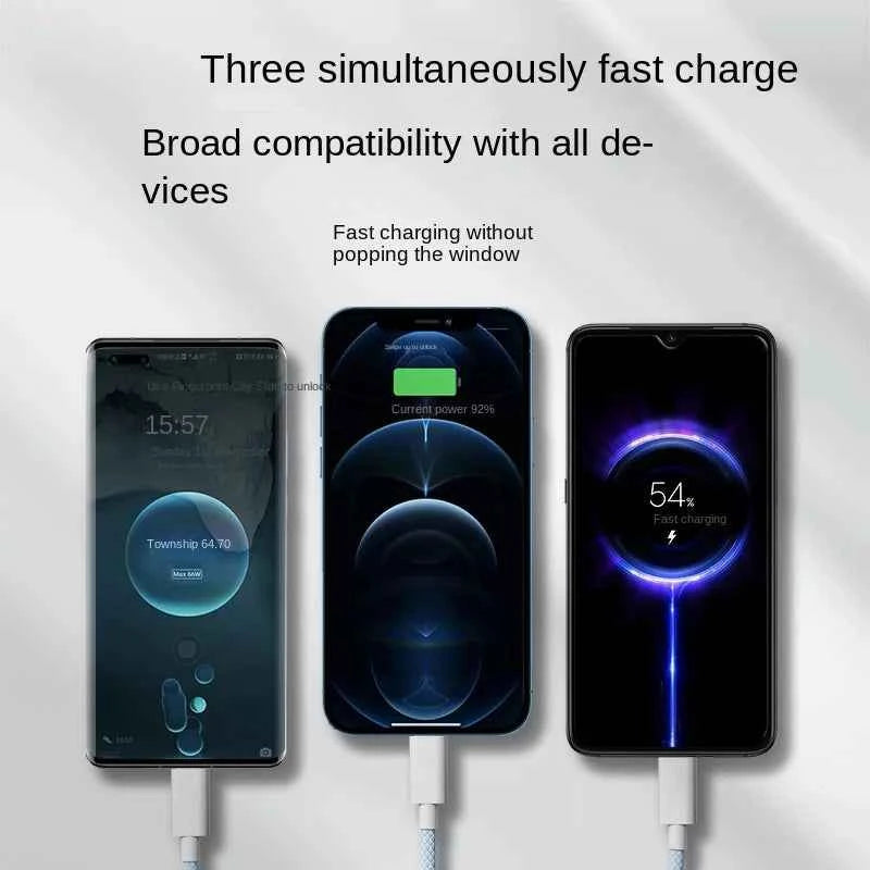 3 In 1 Fast Charging Cable 100W For Xiaomi iPhone Poco Micro USB Type C Charger Cable Cord Multiple Usb C Charging Wire Line