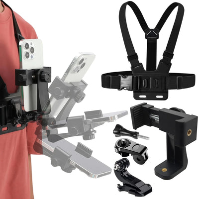 Adjustable Phone Clip Holder With Chest Strap Fixation Bracket for Sport Camera Mobile Phone Camera Black Holder Accessory