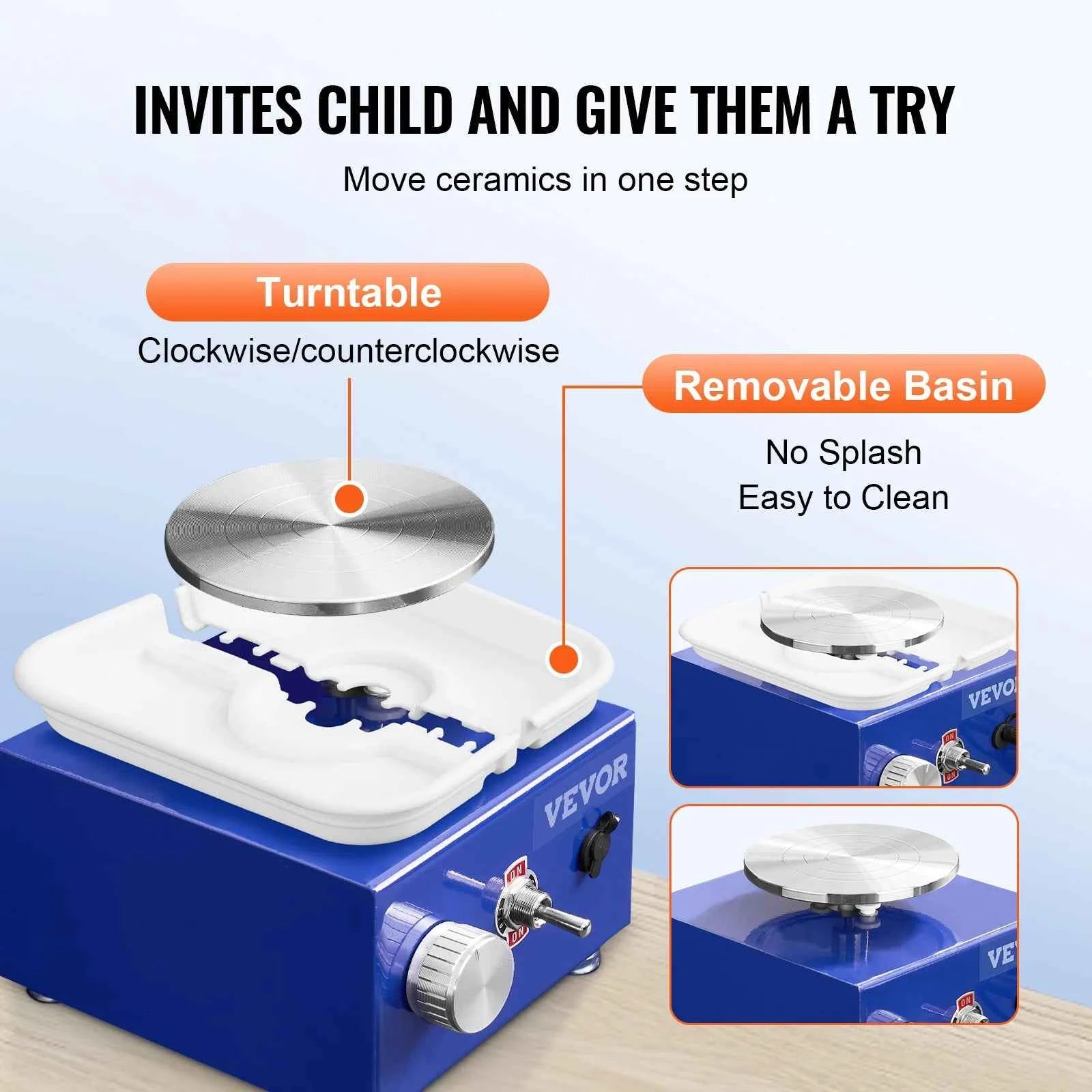 SucceBuy 2.6in/3.9in Mini Pottery Wheel 2 Turntables Ceramic Wheel Forming Machine Adjustable 0-300RPM Speed Detachable Basin