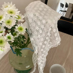 Elegant Lace Triangle Scarf for Women White Sweet Floral Design Breathable Thin Ribbon Artistic Style for Travel Photos